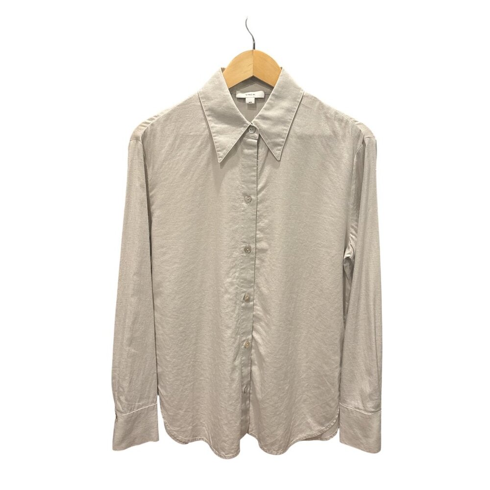 Vince Linen Blend Button Down Shirt Beige Long Sleeve Womens M - Picture 2 of 8